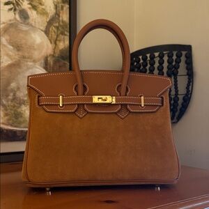 Suede& Leather Classic Designer Inspired Handbag 25 CM